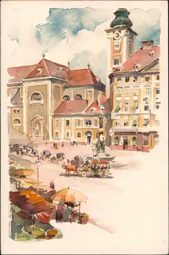 Karlsruhe Stadtmotiv mit Pferde-Kutsche Künstler-AK H. Junker Karlsruhe 1910