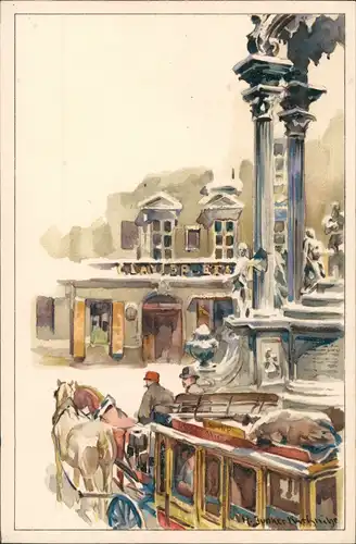 Karlsruhe Pferde Kutsche, Künstlerkarte Künstler H. Junker Karlsruhe 1910