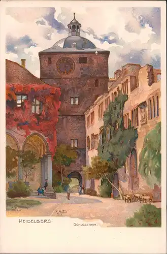 Heidelberg Künstlerkarte Künstler K. Mutter; Schlosstor Portal 1910
