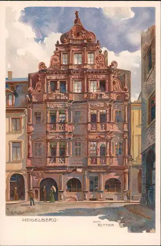 Heidelberg Gasthof Zum Ritter, Kunst Künstlerkarte K. Mutter (Künstler) 1910