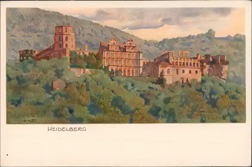 Heidelberg Künstlerkarte Gemälde Kunstwerk Motiv Schloss (Castle) 1910