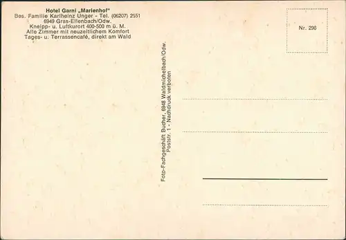 Gras-Ellenbach Mehrbild-AK Café Pension MARIENHOF, Bes. Fam. Unger 1970