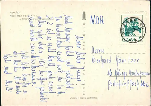Postcard Danzig Gdańsk/Gduńsk Wielki Młyn - Stadt-Teilansicht 1975