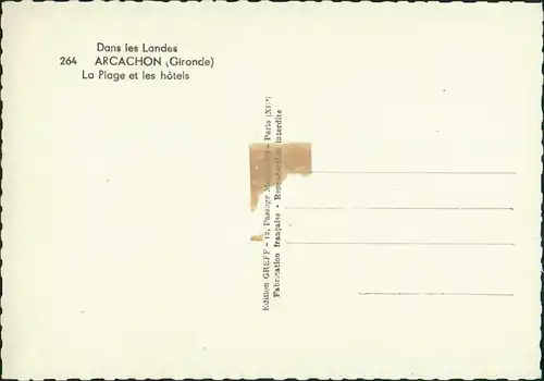 Arcachon Arcaishon La Plage et les hôtels, Panorama, Greff-Photo 1950