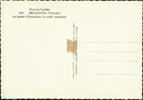 CPA Arcachon Arcaishon Le bassin d'Arcachon au soleil couchant 1950