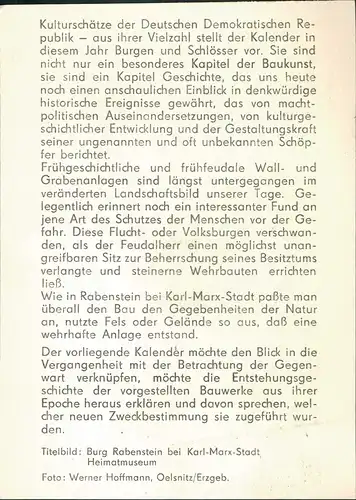 Chemnitz Burg Rabenstein, Textkarte über Kulturschätze der DDR 1970