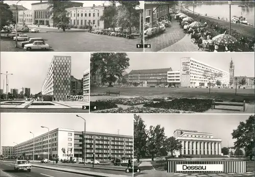 Ansichtskarte Dessau-Dessau-Roßlau MB: Bahnhof, Neubauten, Straßen 1981