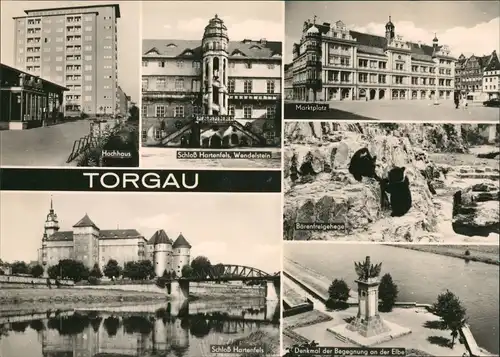 Ansichtskarte Torgau Hochhaus, Markt, Denkmal der Begegnug 1969