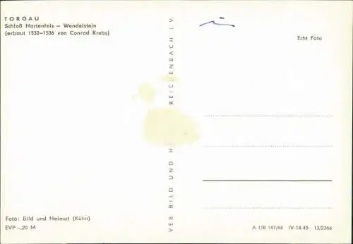 Ansichtskarte Torgau Schloss Hartenfels - Wendelstein 1968