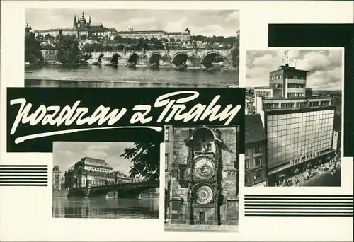 Postcard Prag Praha Mehrbild-AK mit 4 Stadtteilansichten 1970