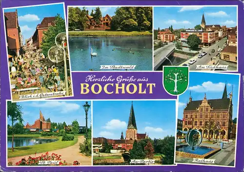 Bocholt (Westfalen) Stadtteilansichten ua. Rathaus, Am Südhaus, Stadtwald 1985