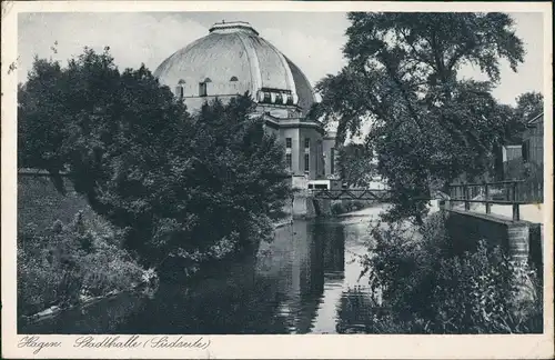 Ansichtskarte Hagen (Westfalen) Flußpartie an der Stadthalle 1937