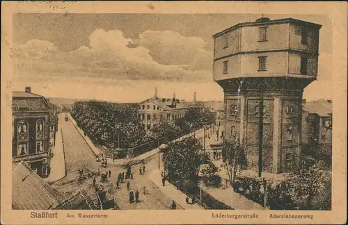 Ansichtskarte Staßfurt Stassfurt Löderburgerstraße, Wasserturm 1921