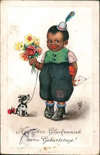 Glückwunsch Geburtstag Gruss des "kleinen Mohr" mit Hund   1910