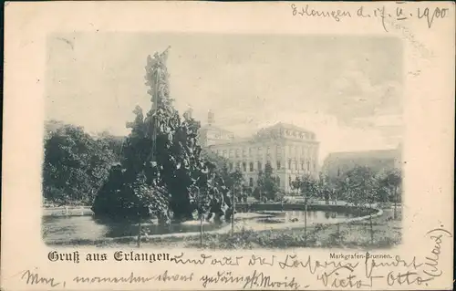 Ansichtskarte Erlangen Panorama-Ansicht Partie am Markgrafen-Brunnen 1900