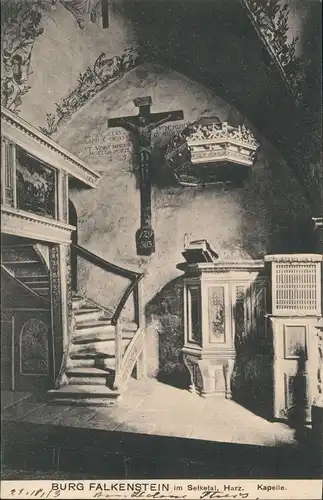 Ansichtskarte Falkenstein/Harz Kapelle - innen 1912
