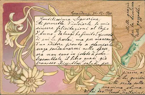 Ansichtskarte  Blumenornament Jugenstil - Künstlerkarte 1904 Prägekarte