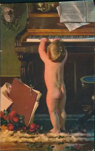 Meister der Farbe kleiner Junge am Klavier - Künstlerkarte 1915
