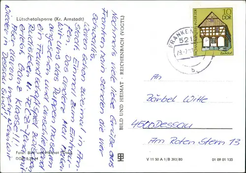 Frankenhain Lütschetalsperre Kr. Arnstadt DDR Postkarte 1981/1980