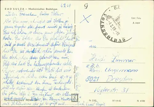 Ansichtskarte Bad Sulza Medizinisches Badehaus DDR Postkarte 1968/1965