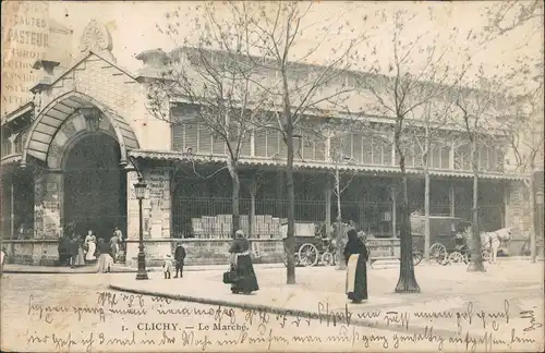 CPA Clichy Straßenpartie am Markt - Kutschen 1906