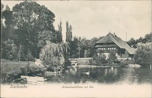 Karlsruhe Schwarzwaldhaus mit See 1905   gelaufen mit Stempel Karlsruhe