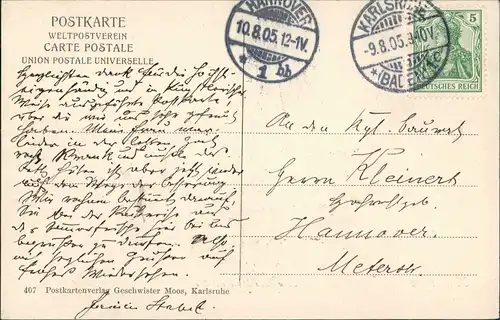 Karlsruhe Schwarzwaldhaus mit See 1905   gelaufen mit Stempel Karlsruhe