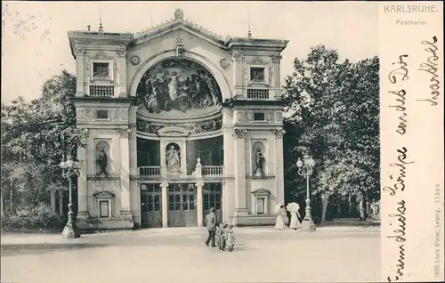 Karlsruhe Partie a.d. alten bemalten Festhalle 1906 Ankunftsstempel