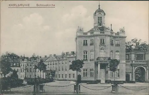 Ansichtskarte Karlsruhe Schloß Partie a.d. Schlosskirche Kirche 1910