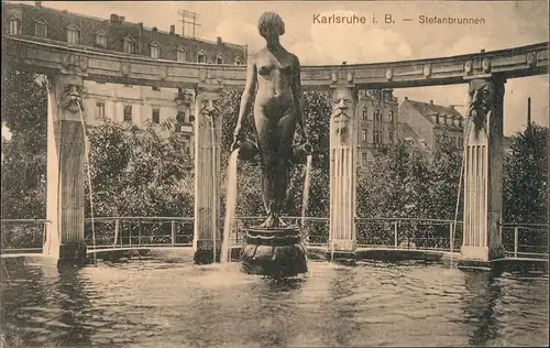 Karlsruhe Wasserkunst Nymphe im Stefanbrunnen, Wasserspiele 1910