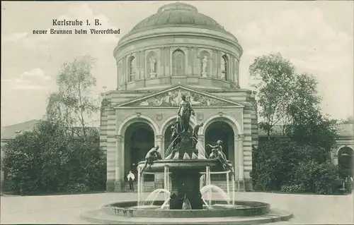 Ansichtskarte Karlsruhe Neuer Brunnen beim Vierordtbad Kuppelgebäude 1910