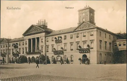 Karlsruhe Straßen Partie mit kompletter Ansicht Rathaus 1908/1907