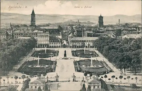 Ansichtskarte Karlsruhe Panorama-Ansicht Totale vom Schloss aus 1910