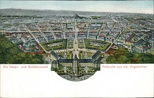 Karlsruhe Panorama-Ansicht Straßen Züge der Residenz-Stadt 1905