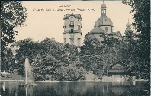 Mannheim Friedrichs-Park mit Sternwarte und Jesuiten-Kirche 1910