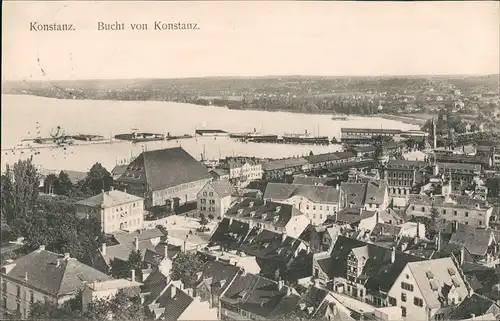 Ansichtskarte Konstanz Panorama-Stadtblick Blick Hafen u. Bodensee 1911