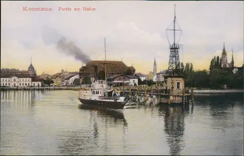 Ansichtskarte Konstanz Hafen Bodensee Dampfer, Fahrgastschiff a.d. Mole 1906