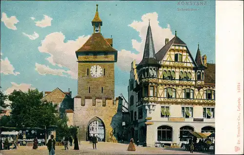 Konstanz Schnetztor belebte Strassen Partie Verkaufsstände 1905