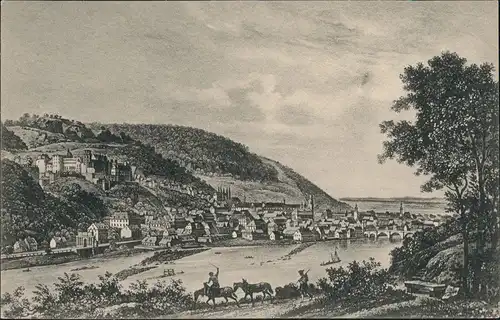 Heidelberg Panorama-Ansicht Künstlerkarte nach Graf Graimberg 1910