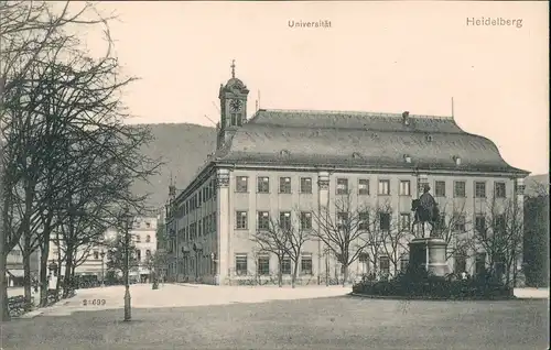 Ansichtskarte Heidelberg Straßen Partie mit Universität & Denkmal 1907