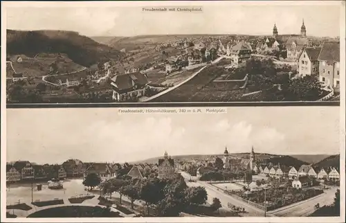 Freudenstadt Mehrbild-AK 2 Panorama-Ansichten, Christophstal & Marktplatz 1910