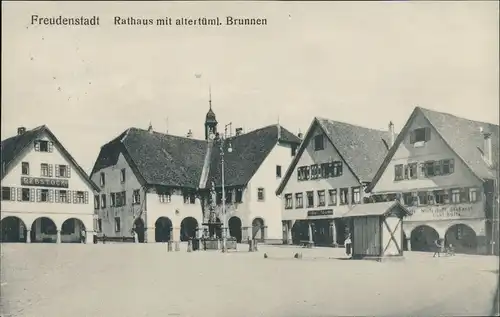 Freudenstadt Rathaus Brunnen, Rebstock, Wirtschaft Bäckerei C. Zuffle 1909