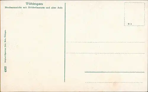 Ansichtskarte Tübingen Neckaransicht mit Hölderlinsturm und alter Aula 1913