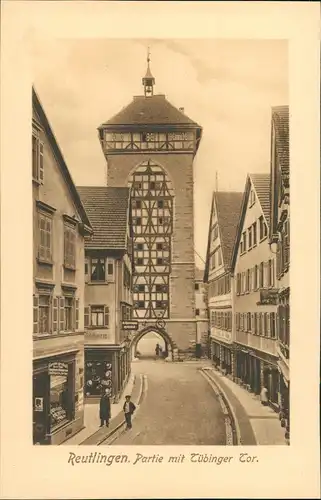 Ansichtskarte Reutlingen Partie am Tübinger Tor - Geschäfte 1914