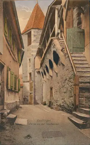 Ansichtskarte Reutlingen Partie an der Stadtmauer 1909