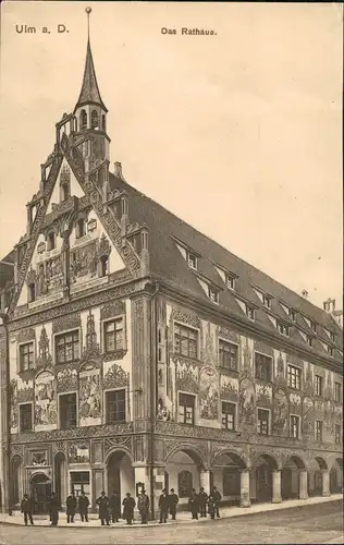 Ansichtskarte Ulm a. d. Donau Männer vor dem Rathaus 1912