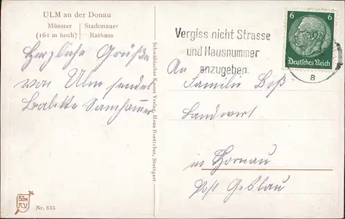 Ansichtskarte Ulm a. d. Donau 3 Bild: Dom, Stadt, Markt 1934