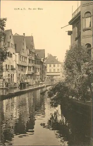 Ansichtskarte Ulm a. d. Donau Partie an der Blau - Häuser, Stege 1918