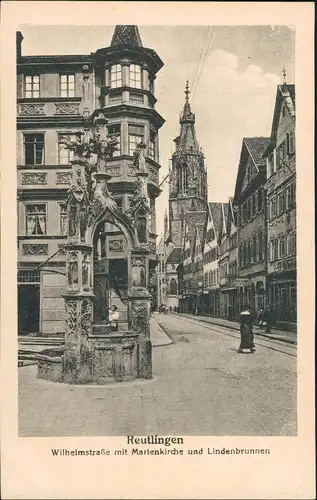 Ansichtskarte Reutlingen Wilhelmstraße, Lindenbrunnen Geschäfte 1922