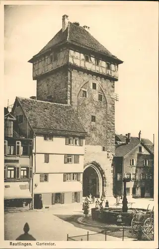 Ansichtskarte Reutlingen Gartentor - Kinder am Brunnen 1922